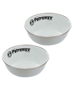 Petromax Black Enamel Camping Bowls, white, 2 pieces