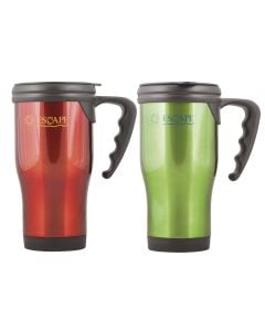 Thermos camping cup, Escape, 415 ml, red/green, with handle, 1 piece