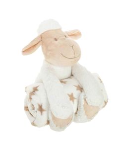 Baby blanket and bear, cotton and polyester, beige and white, 100x75 cm, 1 piece