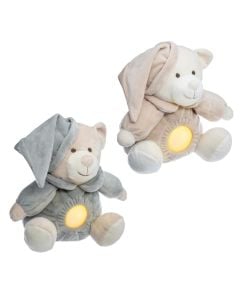 Teddy bear for children, plush, plastic, 20x12x20 cm, beige/grey, 2xAAA, 1 piece