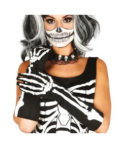 Halloween skeleton gloves, 40 cm, black and white, 1 pair