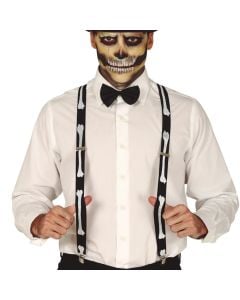 Suspernders skeleton, for halloween, black and white, 1 pair