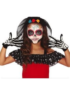 Skeleton gloves, for children, for halloween, 22 cm, black and white, 1 pair