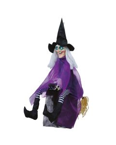 Hanging decoration for Halloween, witch, with sound, light, movement, plastic, 90 cm, 1 piece