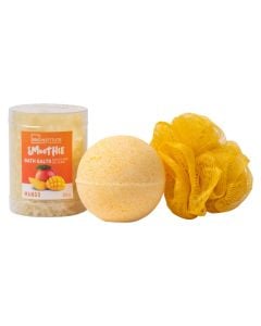 Shower set, IDC, salt, bomb&sponge, mango smoothie set, 200 gr+140 gr, 1