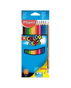 Colored pencils, Maped, Peps, 12 colors + pencil + sharpener, 1 pack