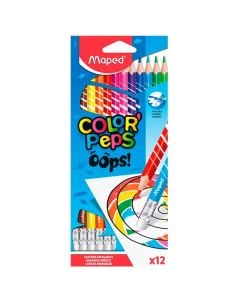 Colored pencils, Maped, Peps Oops, with eraser, 12 colors, 1 pack