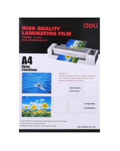 Laminating envelopes, Deli, A4, 80 mic, 216x303 mm, 100 pieces, 1 pack