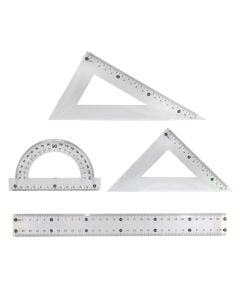 Ruler set, plastic, transparent, 4 pieces, 1 pack