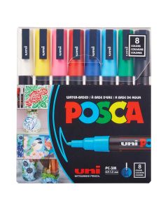 UNI MARKER POSCA PC-3M PACK OF 8 DIFFERENT COLORS