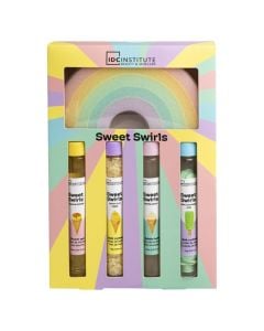 Shower set, IDC Institute, Sweet Swirls Rainbow, 70gr bath crystals, 60ml shower gel, 60ml bubble bath, 15gr bath confetti, rainbow sponge, 1 pack
