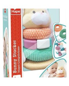 Baby toy, Hape, Bunny Stacker, wood/plush, 10x10x18 cm, +10 months, mixed, 1 piece