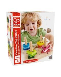 Children's toy, Hape, Creative peg puzzle, wooden, 19.7x11.6x19.7 cm, mixed, +18 months, 1 piece
