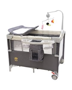 Portable children's bed, aluminum/polyester, 100x60x80 cm, 2 levels, with changing table, gray, 1 piece