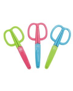 Scissors, Deli, plastic, safety cap, 13.5 cm, mixed, 1 piece