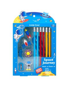School set, pencils+rubber, Space Journey, mix, 1 pack