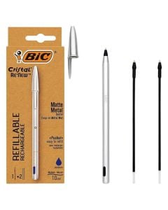 Pen, Bic Cristal Metal, Blue, 2 Refills, 1 pack