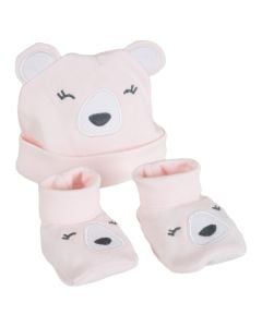 Baby hood+socks set, Cangaroo, Rey, cotton, 0-3 months, pink, 1 pack