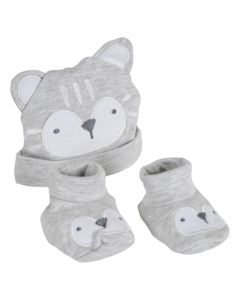 Baby hood+socks set, Cangaroo, Rey, cotton, 0-3 months, grey, 1 pack