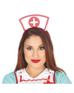 Mini nurse hat, halloween, white/red, polyester, 1 piece