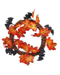 Decorative wreath, halloween, with leaves/bat, 30 cm, 1 piece