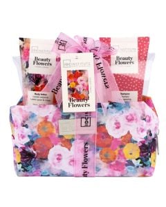 Shower set, IDC Institute, Beauty Flowers, travel bag, 70 ml shampoo, 100 ml shower gel, 70 ml body lotion, 1 pack