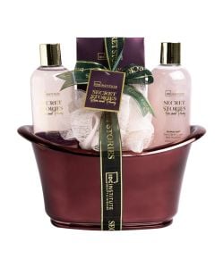 Shower set, IDC Institute, Secret Stories, 250 gr shower salt, 200 ml shower gel, 200 ml bubble bath, sponge, 1 pack