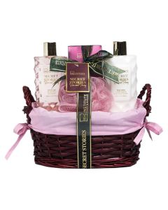 Shower set, IDC Institute, Secret Stories, with basket, 300 ml shower gel, 300 ml body lotion, 150 g shower salt, sponge, 1 pack