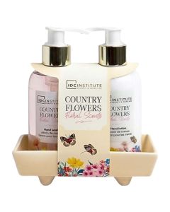 Liquid hand soap, IDC Institute, Country Flowers, 200 ml hand gel, 200 ml hand lotion and a soap dish, 1 pack