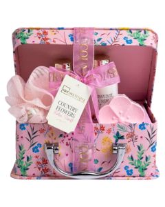 Shower set, IDC Institute, Country Flowers, 100 ml shower gel, 100 ml body lotion, sponge, bubble bath, 1 pack