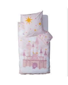 Bed cover set for children 140x200 cm + Pillow 65x65, Castle, pink, cotton, 1 piece