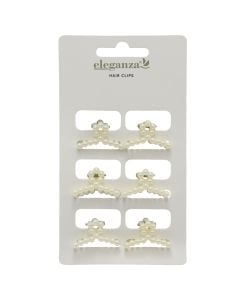 Hair clips, white, mixed, 6 pieces, 1 pack