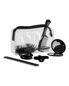 Cosmetic bag set with accessories, transparent/black, mixed, 1 pack