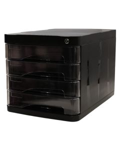 Document holder with 4 drawers, with lock, plastic, black, 1 piece
