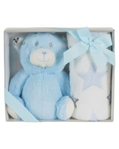 Blanket set + bear, Cangaroo, Bear, blue, 90x75 cm, 1 pack