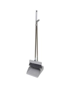 Cleaning tray and broom set, 3 in 1, metal/plastic, 25.5x25 cm, beige, 1 piece