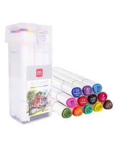 Sketch Marker, Deli, 2 tips, 12 colors, 1 pack