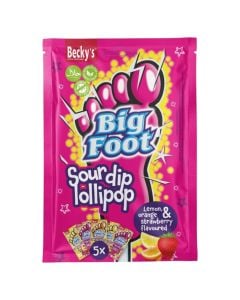 Lollipop, Big Foot, Sour dip lollipop, 60 gr, mixed, 1 piece