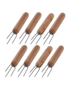Corn holder, stainless steel, with wood handle, 8 pieces