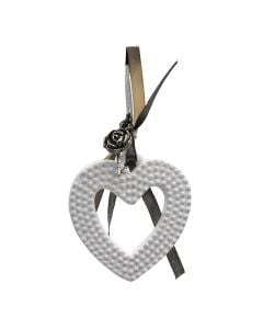 Heart-shaped decoration, ceramic, 7x7 cm, white, 1 piece
