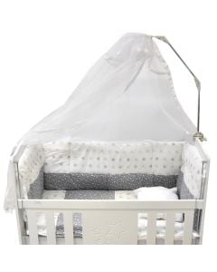 Baby bed bumpers, with prints, cotton, 2x(120x46)+2x(60x46)+1x(130x80) cm, white and gray, 5 pieces