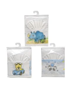 Baby bed sheets set, with prints, cotton, 1x(170x120)+1x(120x60)+1x(58x38) cm, white and light blue, 3 pieces