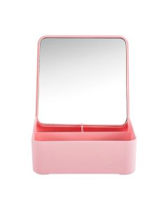 Mirror with container, Miniso, polypropylene and glass, 15x15x6.5 cm, pink, 1 piece