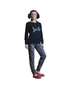 Pajamas for women, Jacquard, Nottingham, polyester and cotton, S/2, blue, 1 pair