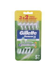 Sensor 3 men's disposable razor blade, Gillette, plastic and stainless steel, 19.5x10.5x3.5 cm, green, 5 pieces