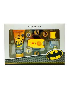 Body shampoo and eau de tiolette set with Batman Disc-shooter toy, Naturaverde, plastic, 100 + 50 ml, yellow and black, 3 pieces