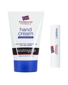 Hand cream and lip balm set, Neutrogena, plastic, 50 ml, blue and white, 2 pieces