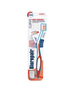 Curved toothbrush for sensitive teeth, Biorepair, 22x5 cm, plastic, orange, 1 piece