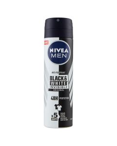 Spray deodorant for men Black&White Invisible, Nivea, plastic and metal, 150 ml, white and black, 1 piece