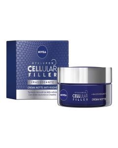 Anti-wrinkle cream for face treatment during the night, Hyaluron Cellular Filler, Nivea, plastic and glass, 50 ml, blue, 1 piece